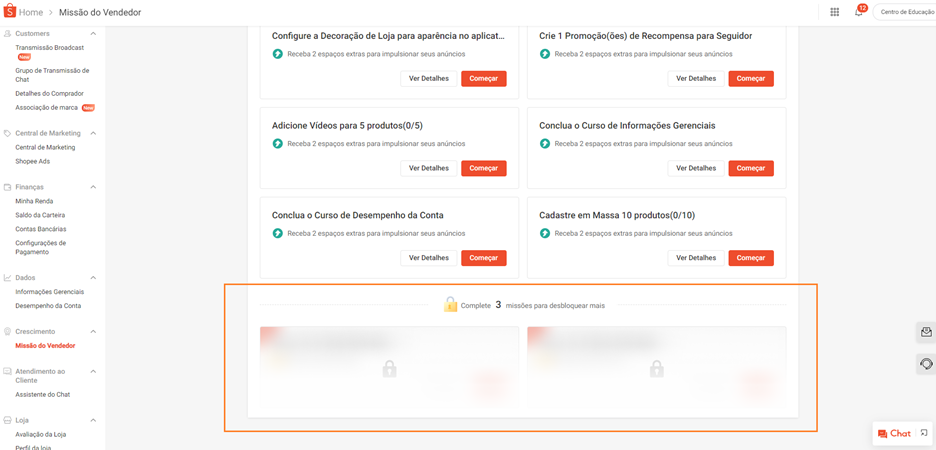 imagem missões do vendedor como desbloquear mais missões